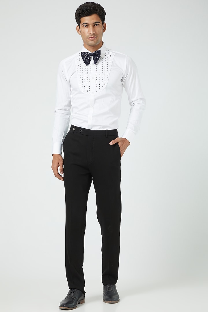Navy Blue Embroidered Tuxedo Set by Soniya G Men at Pernia's Pop Up Shop