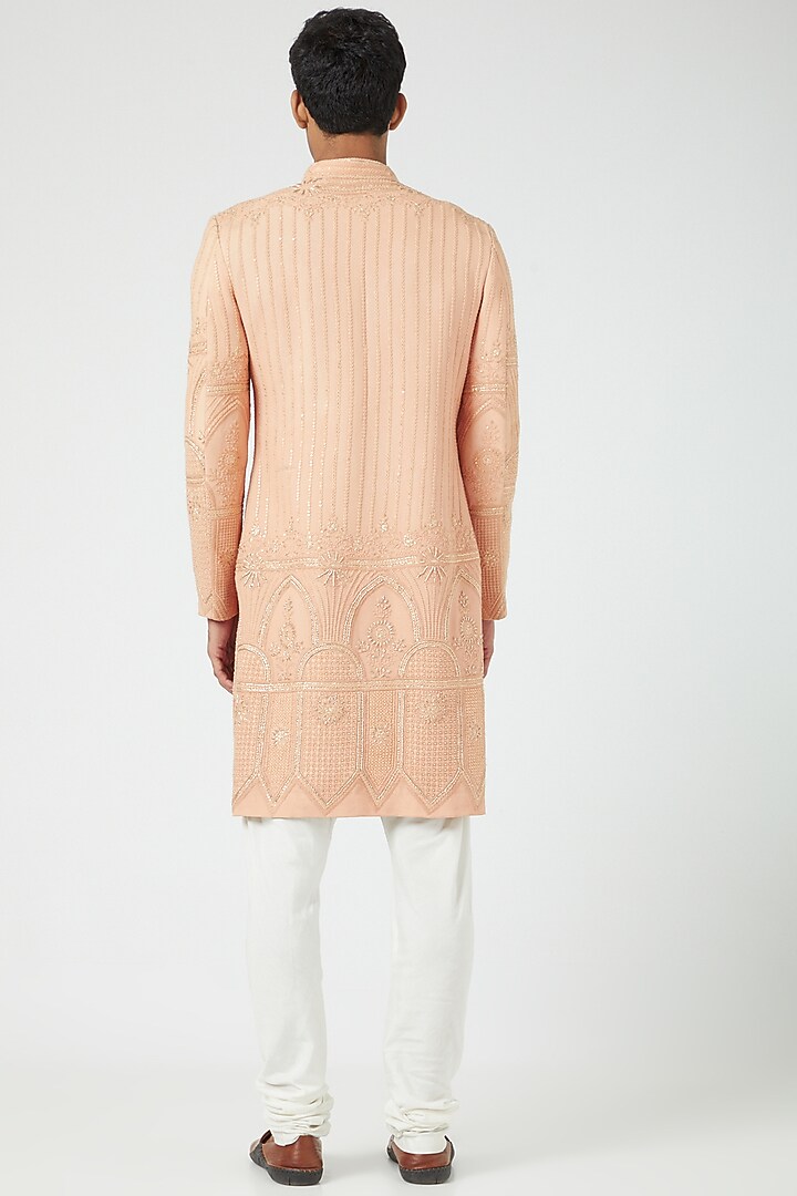 Peach Embroidered Groom Sherwani Set by Soniya G Men at Pernia's Pop Up Shop