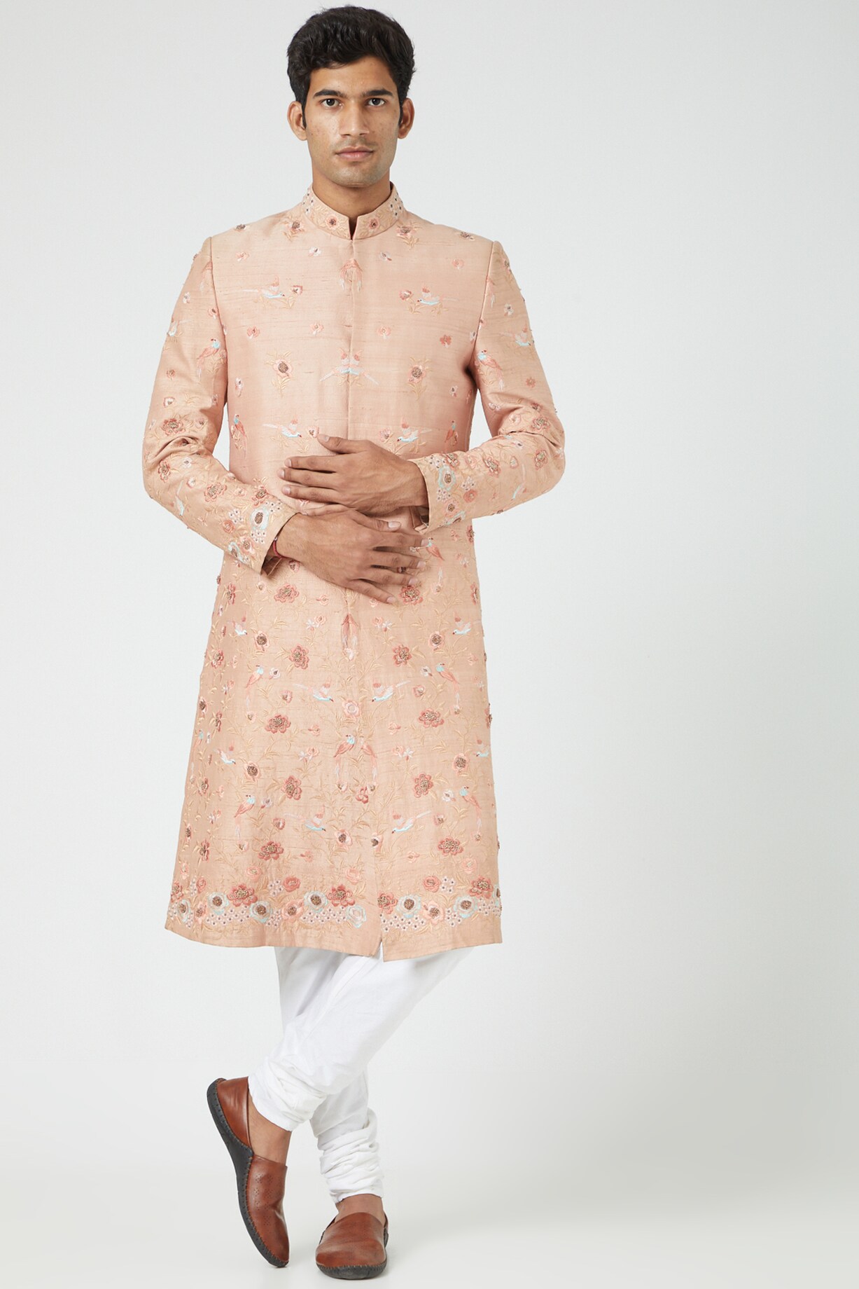 Blush Pink Embroidered Sherwani Set by Soniya G Men