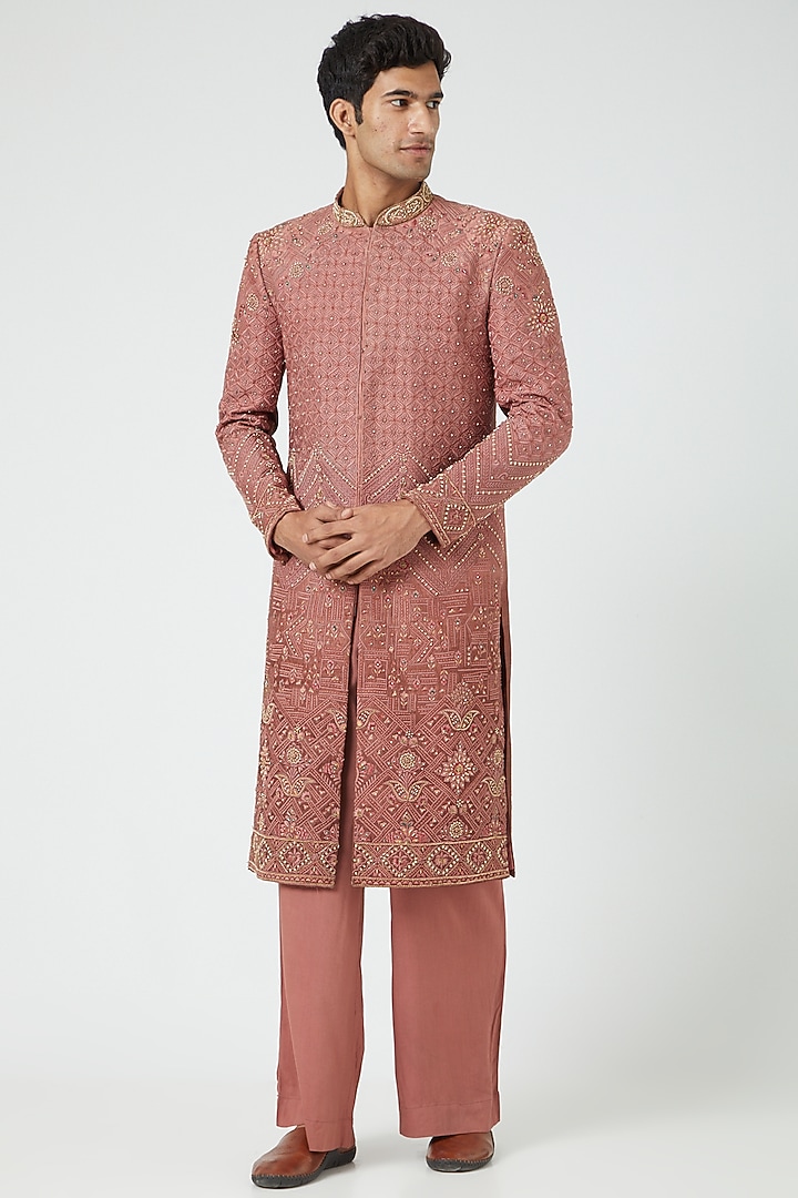 Taupe Pink Embroidered Groom Sherwani Set by Soniya G Men at Pernia's Pop Up Shop