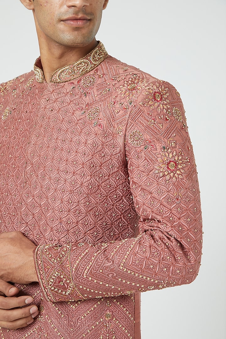 Taupe Pink Embroidered Groom Sherwani Set by Soniya G Men at Pernia's Pop Up Shop
