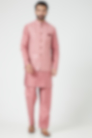 Blush Pink Silk Blend Jacket With Kurta Set by Soniya G Men at Pernia's Pop Up Shop