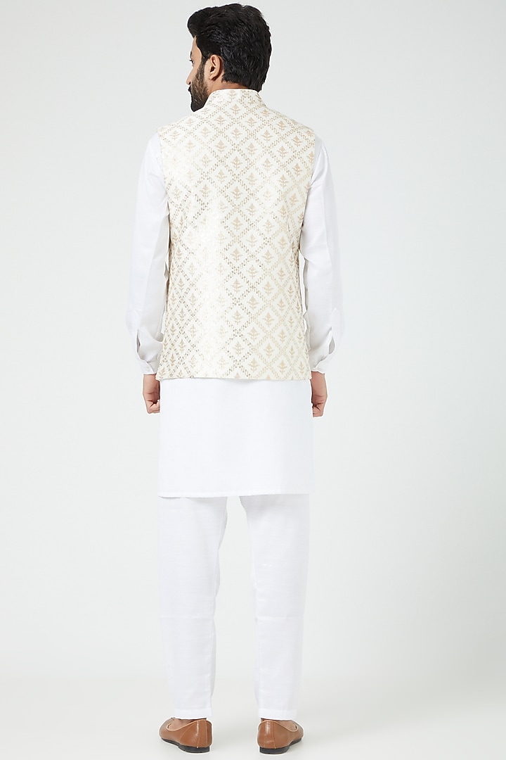 Cream Silk Bundi Jacket Set by Soniya G Men at Pernia's Pop Up Shop
