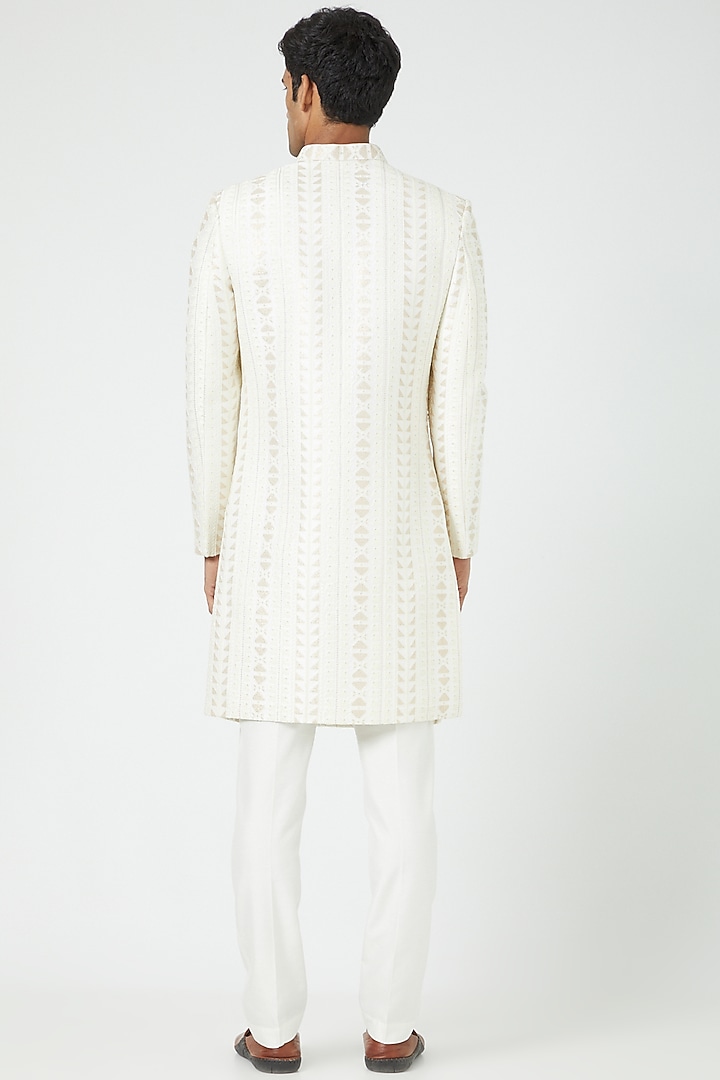 Cream Lucknowi Wedding Sherwani Set by Soniya G Men at Pernia's Pop Up Shop