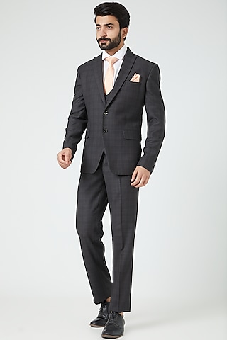 Steel Grey Wool Blend Blazer Set by Soniya G Men