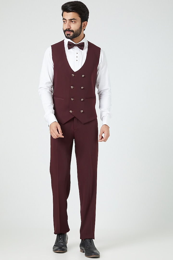 Wine Embroidered Tuxedo Set by Soniya G Men at Pernia's Pop Up Shop