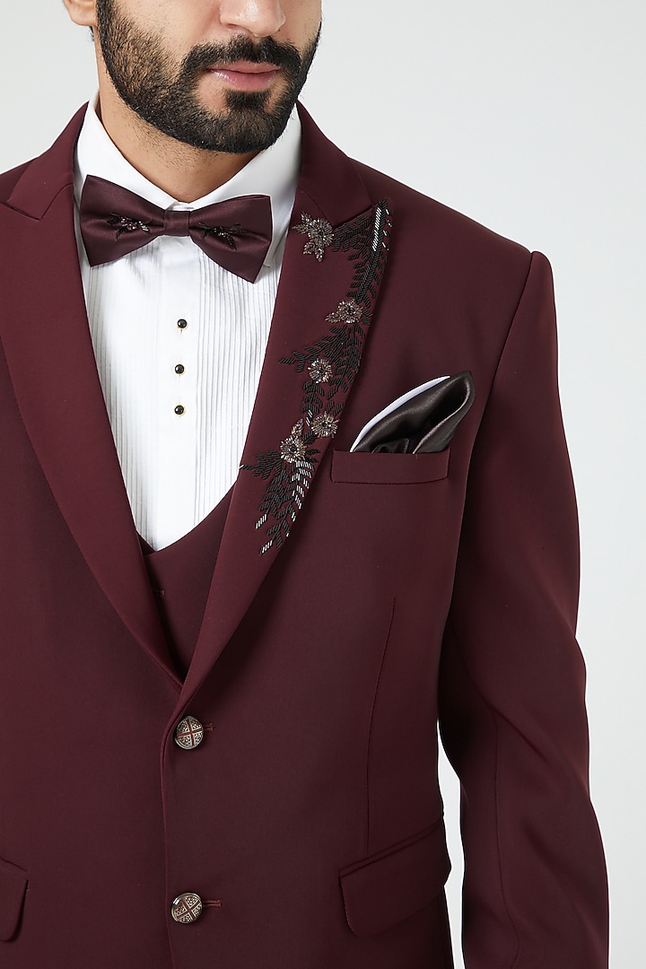 Wine Embroidered Tuxedo Set by Soniya G Men at Pernia's Pop Up Shop