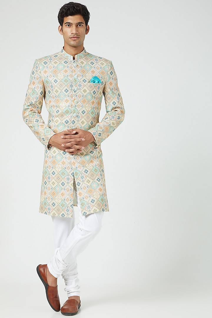 Multi-Coloured Silk Sherwani Set by Soniya G Men