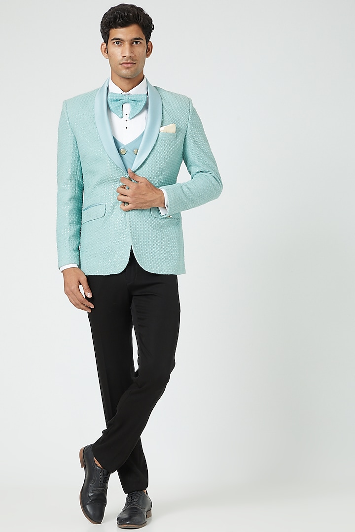 Sky Blue Suiting Tuxedo Set by Soniya G Men