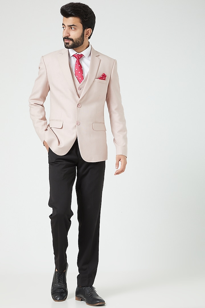 Salmon Pink Suiting Blazer Set by Soniya G Men