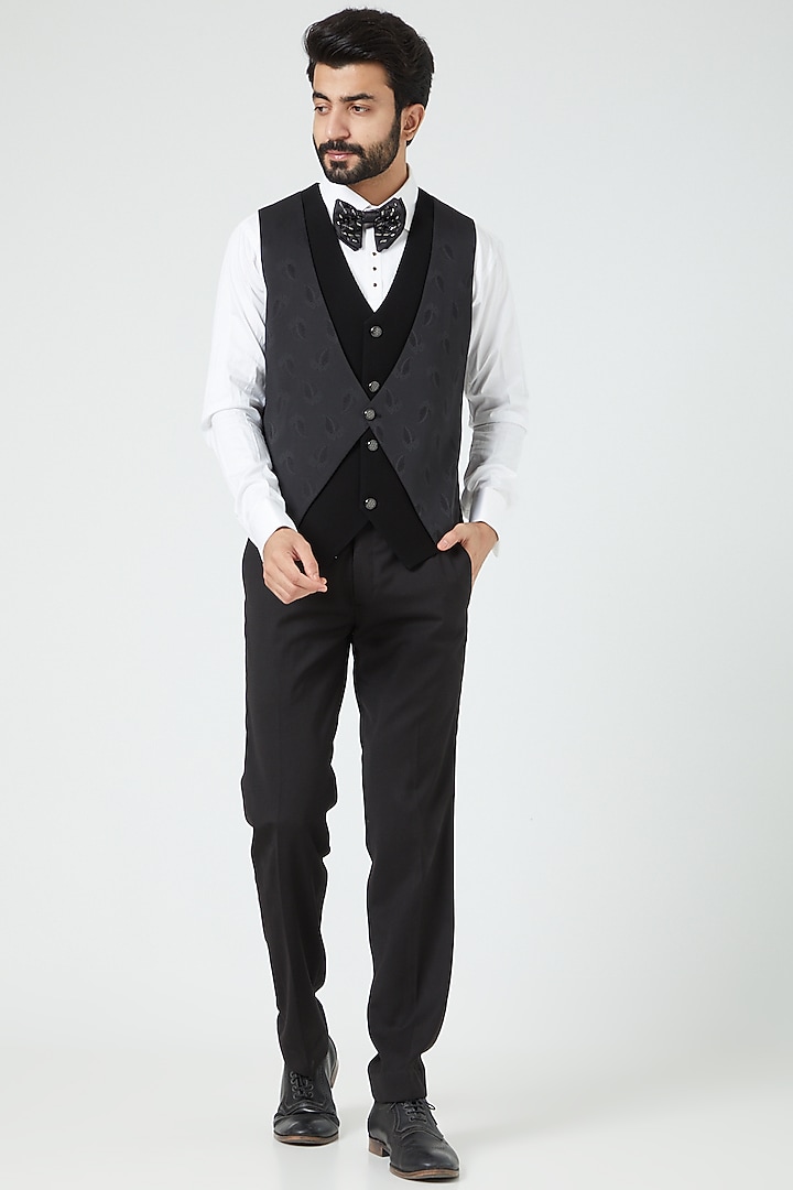 Black Woolen Tuxedo Set by Soniya G Men at Pernia's Pop Up Shop