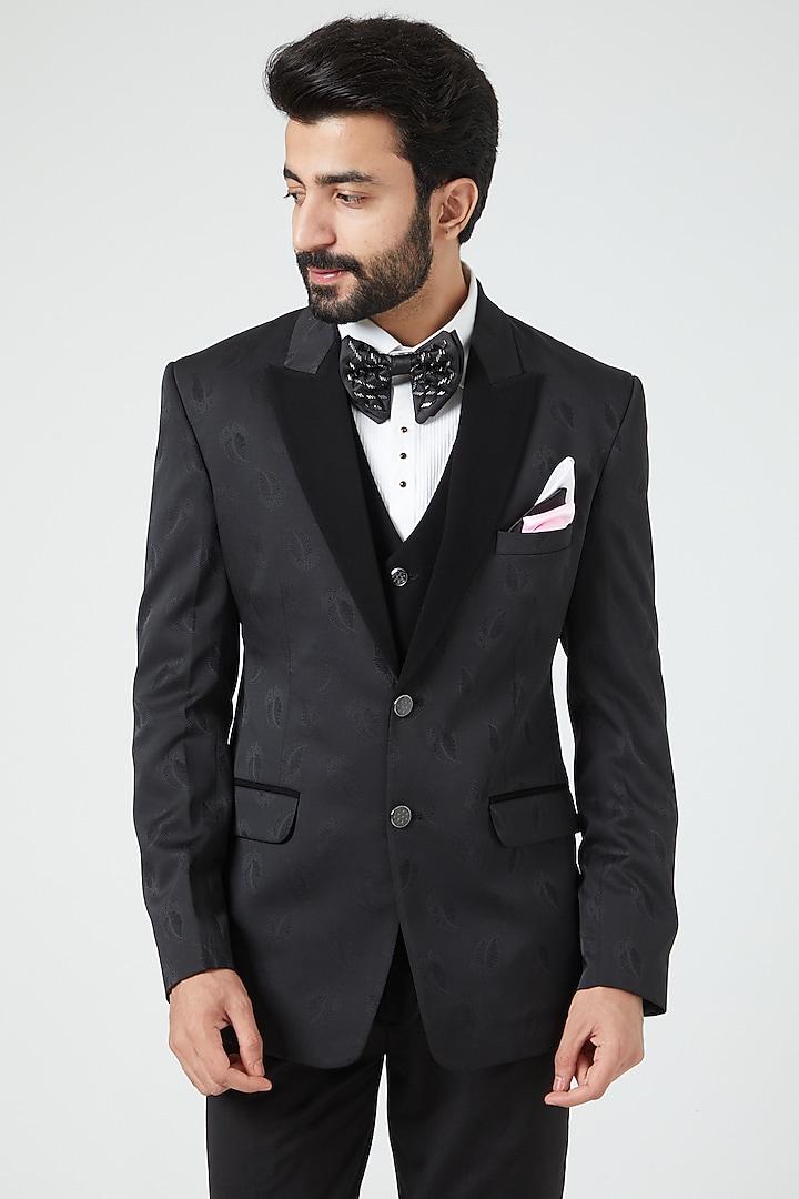 Black Woolen Tuxedo Set by Soniya G Men at Pernia's Pop Up Shop