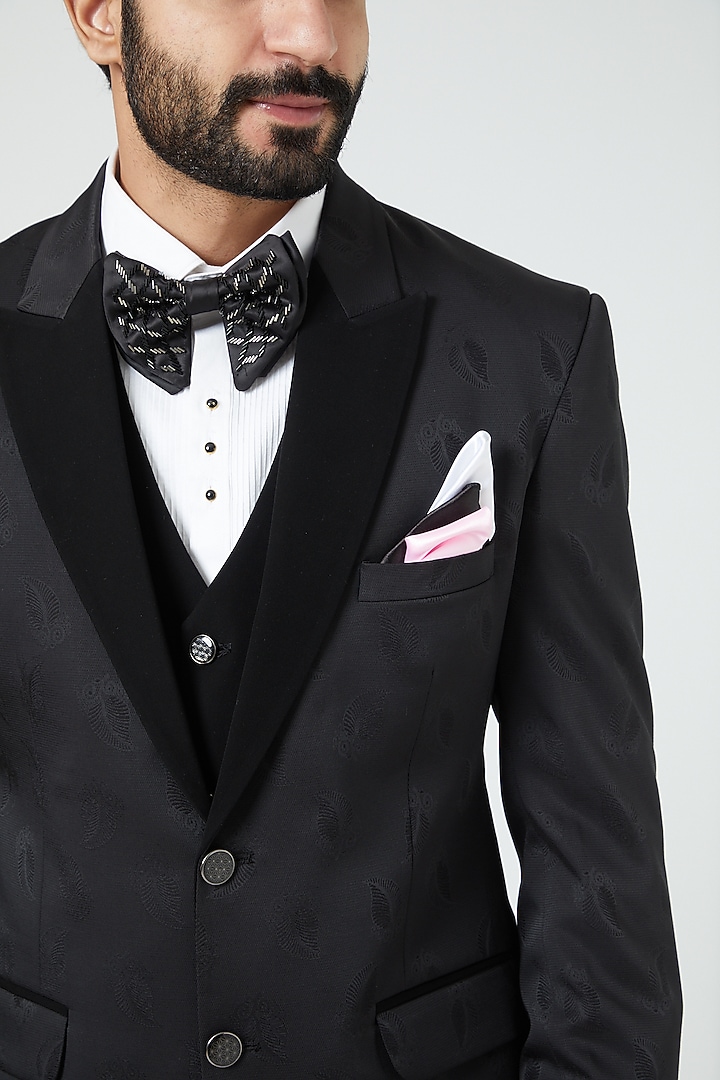 Black Woolen Tuxedo Set by Soniya G Men at Pernia's Pop Up Shop