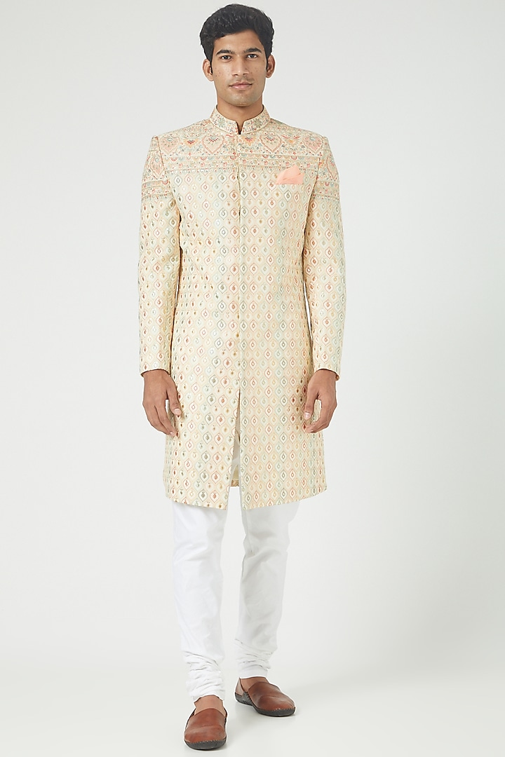 Beige Embroidered Sherwani Set by Soniya G Men