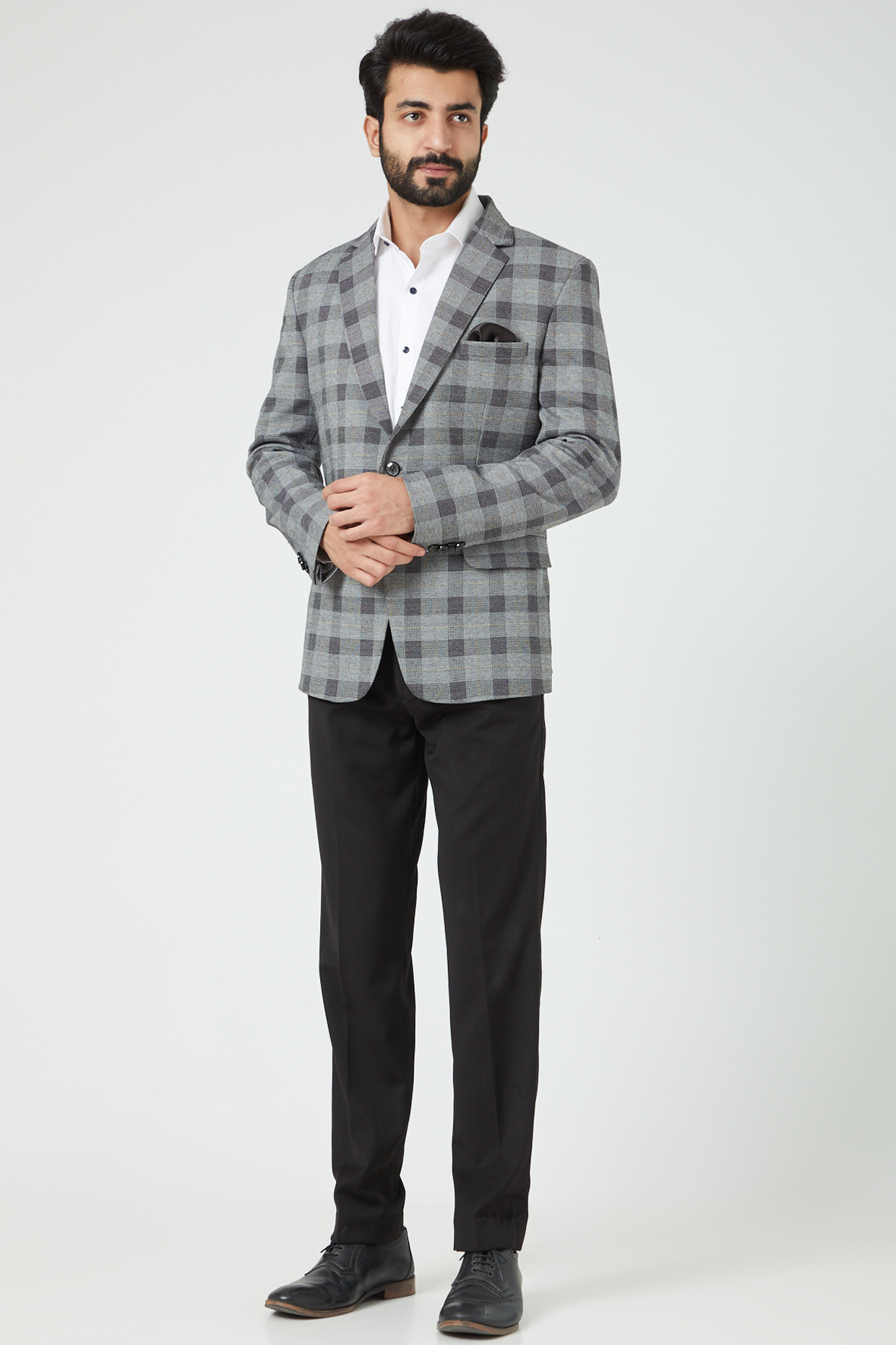 Grey & Black Woolen Blazer by Soniya G Men