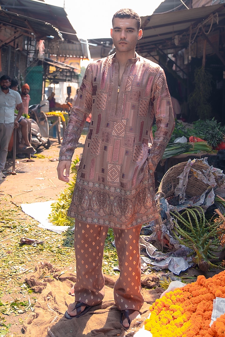 Mocha Brown Banarasi Silk Kurta Set by Soniya G Men at Pernia's Pop Up Shop