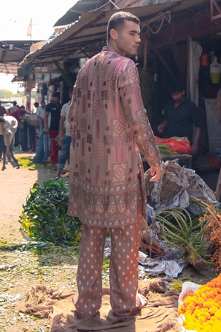 Mocha Brown Banarasi Silk Kurta Set by Soniya G Men at Pernia's Pop Up Shop