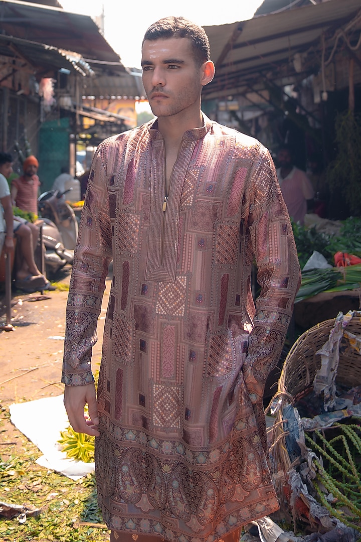 Mocha Brown Banarasi Silk Kurta Set by Soniya G Men at Pernia's Pop Up Shop