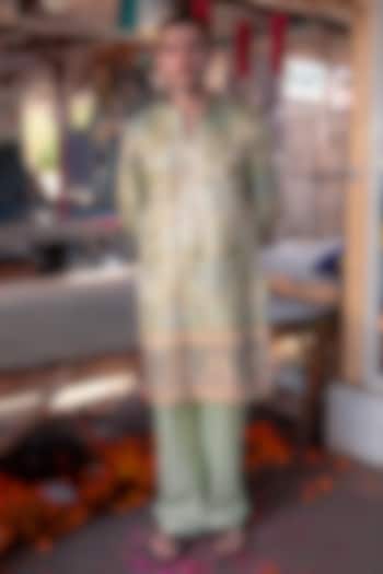 Sage Green Banarasi Silk Kurta Set by Soniya G Men at Pernia's Pop Up Shop