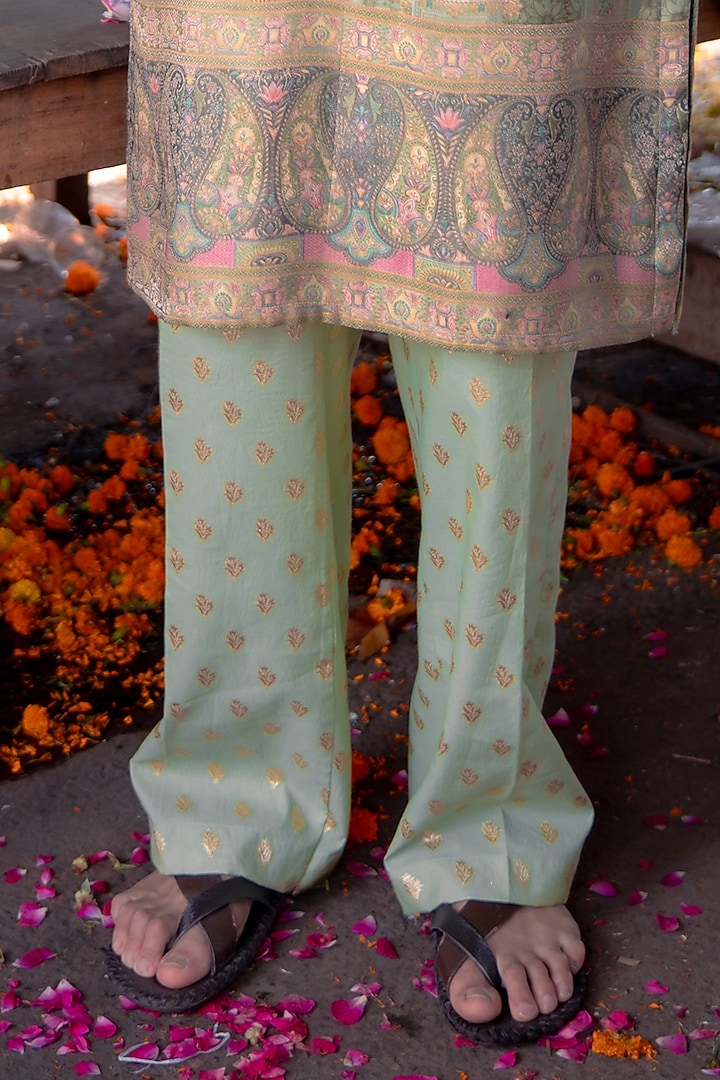 Sage Green Banarasi Silk Kurta Set by Soniya G Men at Pernia's Pop Up Shop