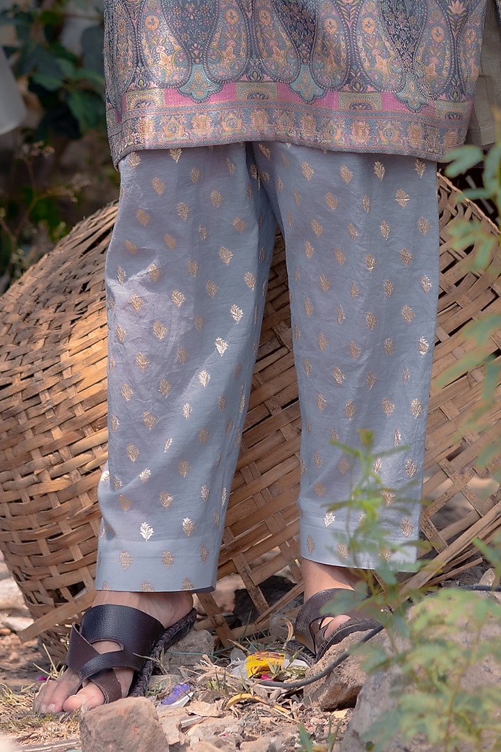Silver Banarasi Silk Jacket Set by Soniya G Men at Pernia's Pop Up Shop