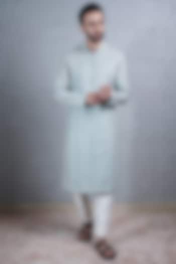 Duckegg Blue Silk Kurta Set by Soniya G Men at Pernia's Pop Up Shop