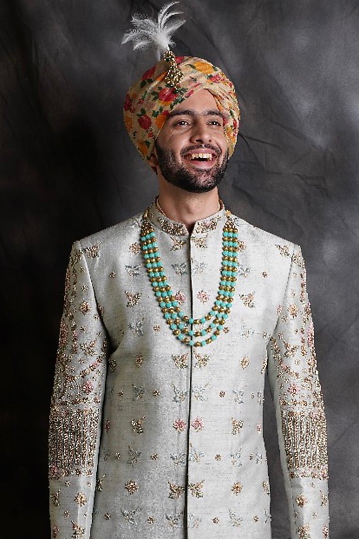 Powder Blue Embellished Groom Sherwani Set by Soniya G Men at Pernia's Pop Up Shop
