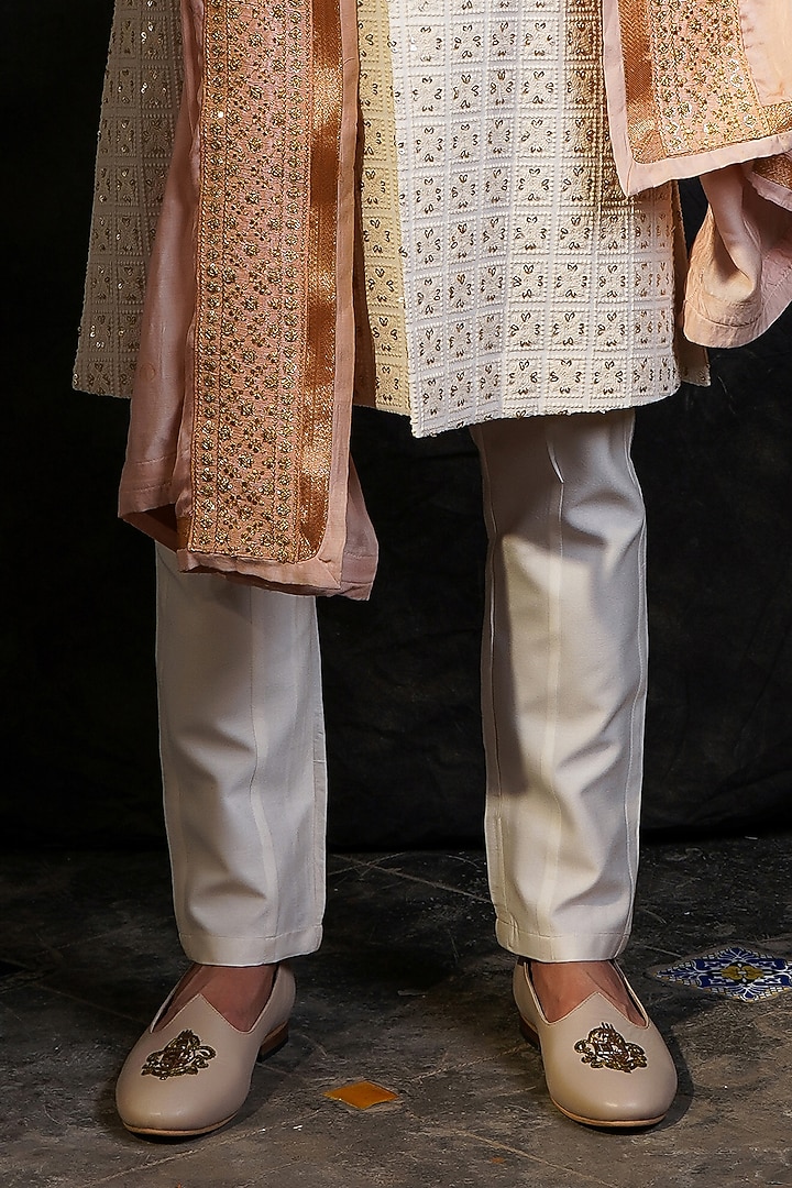 Off-White Lucknowi Wedding Sherwani Set by Soniya G Men at Pernia's Pop Up Shop