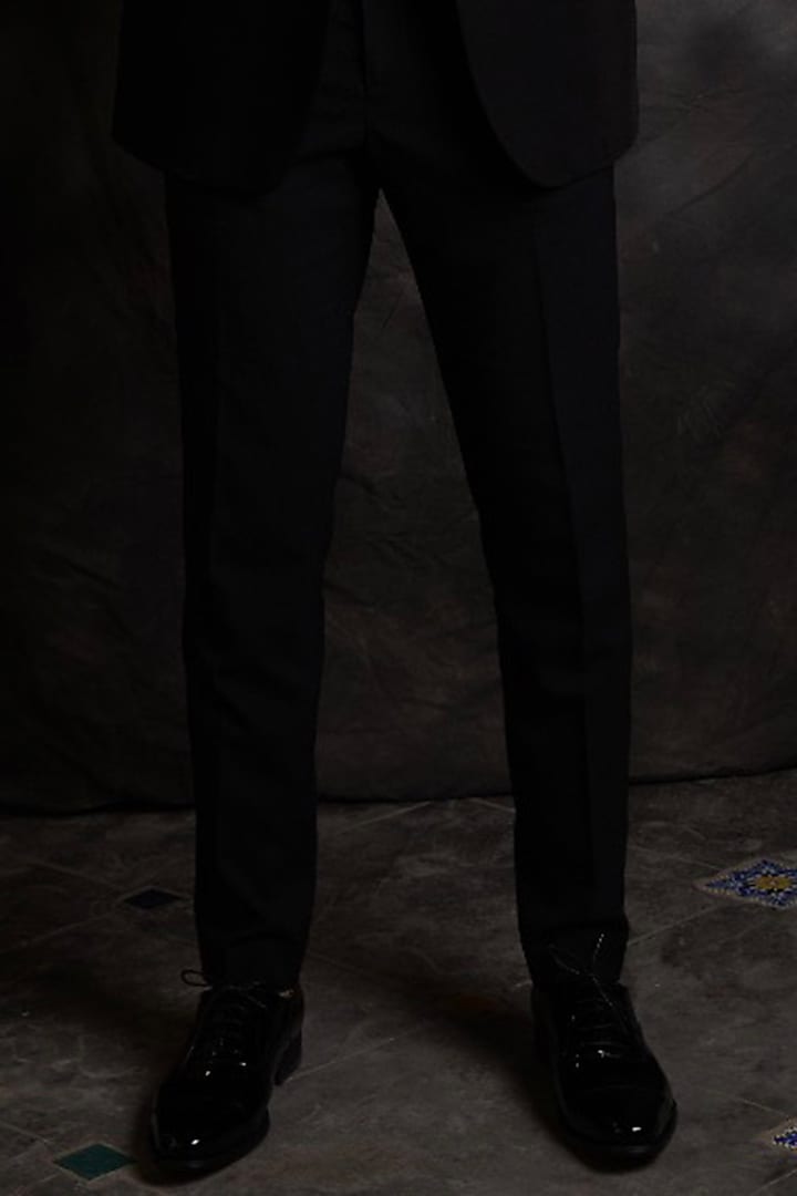 Black Italian Crepe Tuxedo Set by Soniya G Men at Pernia's Pop Up Shop