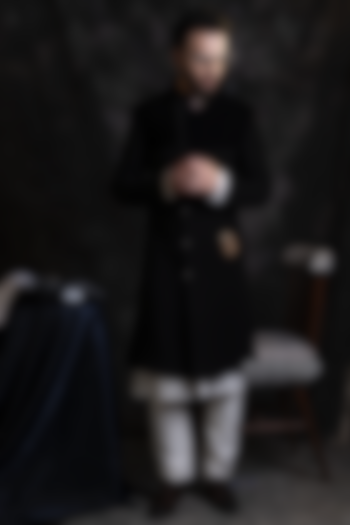 Black Italian Crepe Indo-Western Set by Soniya G Men at Pernia's Pop Up Shop