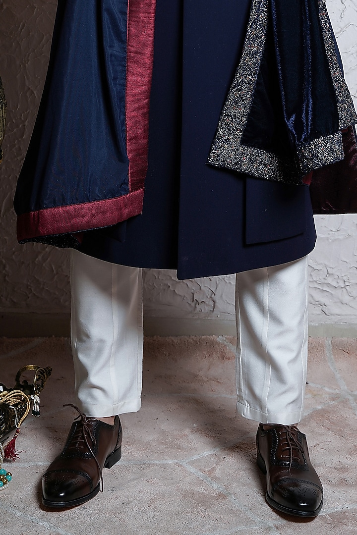 Navy Blue Italian Crepe Indo-Western Set by Soniya G Men at Pernia's Pop Up Shop