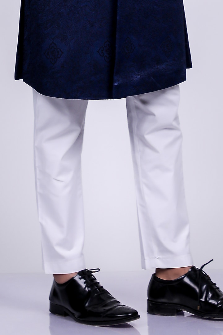 Navy Blue Italian Crepe Wedding Sherwani Set by Soniya G Men at Pernia's Pop Up Shop