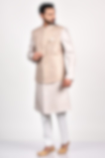 Grey Italian Crepe Nehru Jacket Set by Soniya G Men