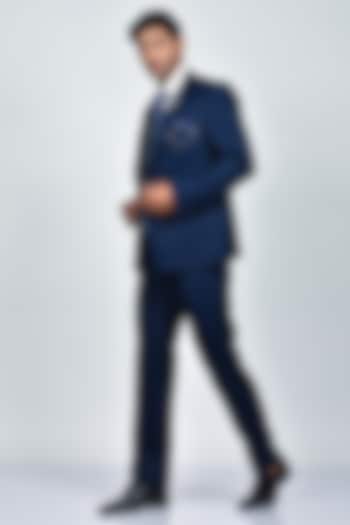 Navy Blue Terry Rayon Blazer Set by Soniya G Men at Pernia's Pop Up Shop