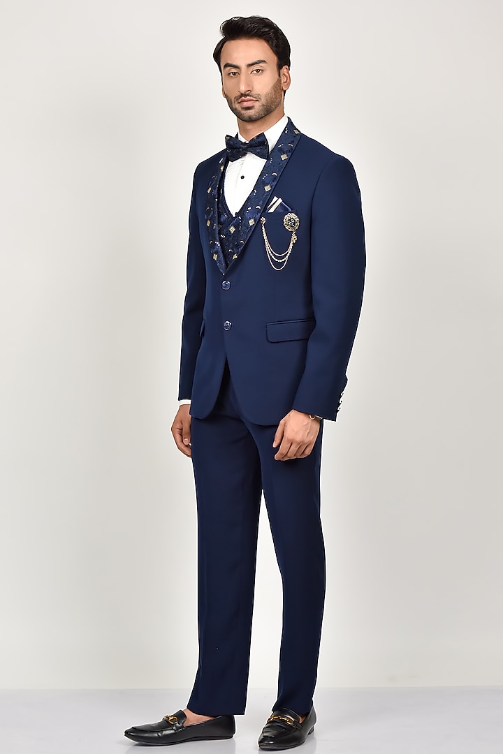 Navy Blue Terry Rayon Blazer Set by Soniya G Men at Pernia's Pop Up Shop