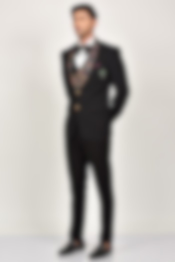 Black Terry Rayon Blazer Set by Soniya G Men at Pernia's Pop Up Shop