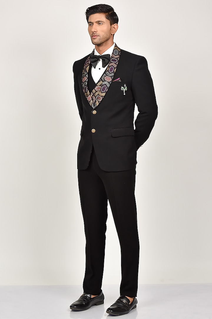 Black Terry Rayon Blazer Set by Soniya G Men at Pernia's Pop Up Shop