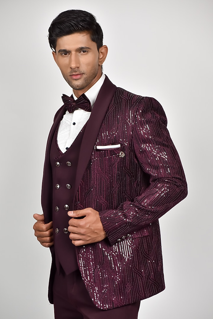 Wine Terry Rayon Blazer Set by Soniya G Men at Pernia's Pop Up Shop