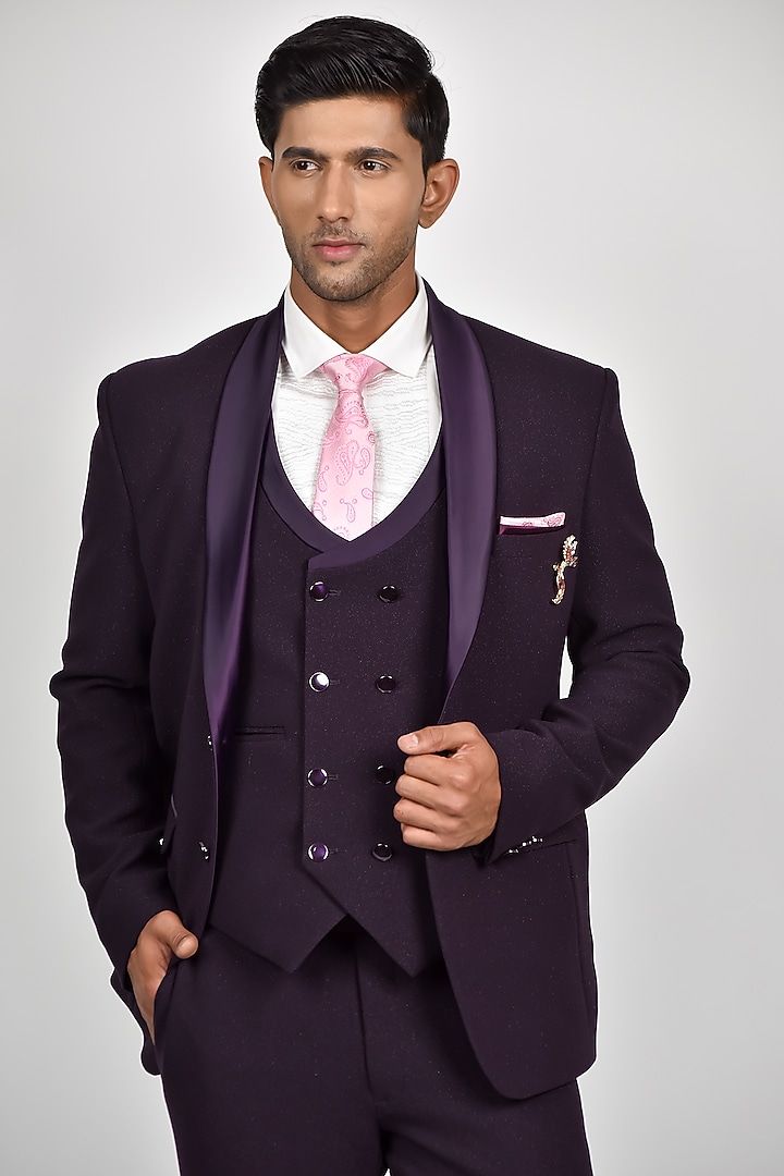 Purple Terry Rayon Blazer Set by Soniya G Men at Pernia's Pop Up Shop