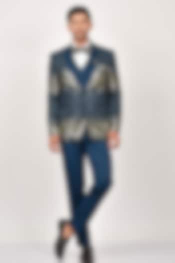 Blue & Gold Ombre Terry Rayon Blazer Set by Soniya G Men at Pernia's Pop Up Shop