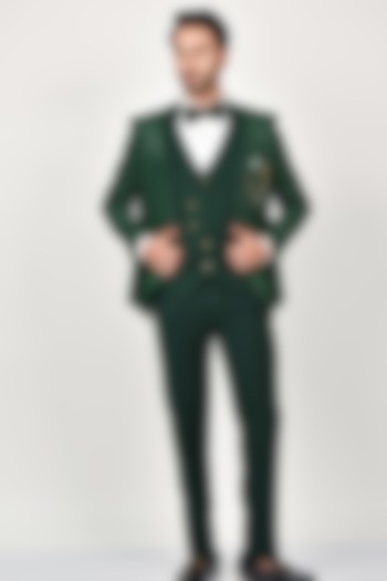 Bottle Green Terry Rayon Blazer Set by Soniya G Men at Pernia's Pop Up Shop