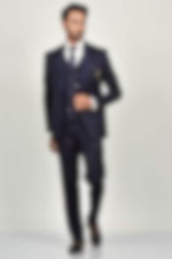 Navy Blue Terry Rayon Blazer Set by Soniya G Men at Pernia's Pop Up Shop