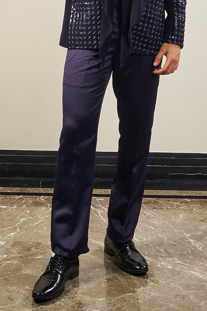 Violet Navy Blue Italian Cationic Fabric Beadwork & Sequins Embellished Tuxedo Set by Soniya G Men at Pernia's Pop Up Shop