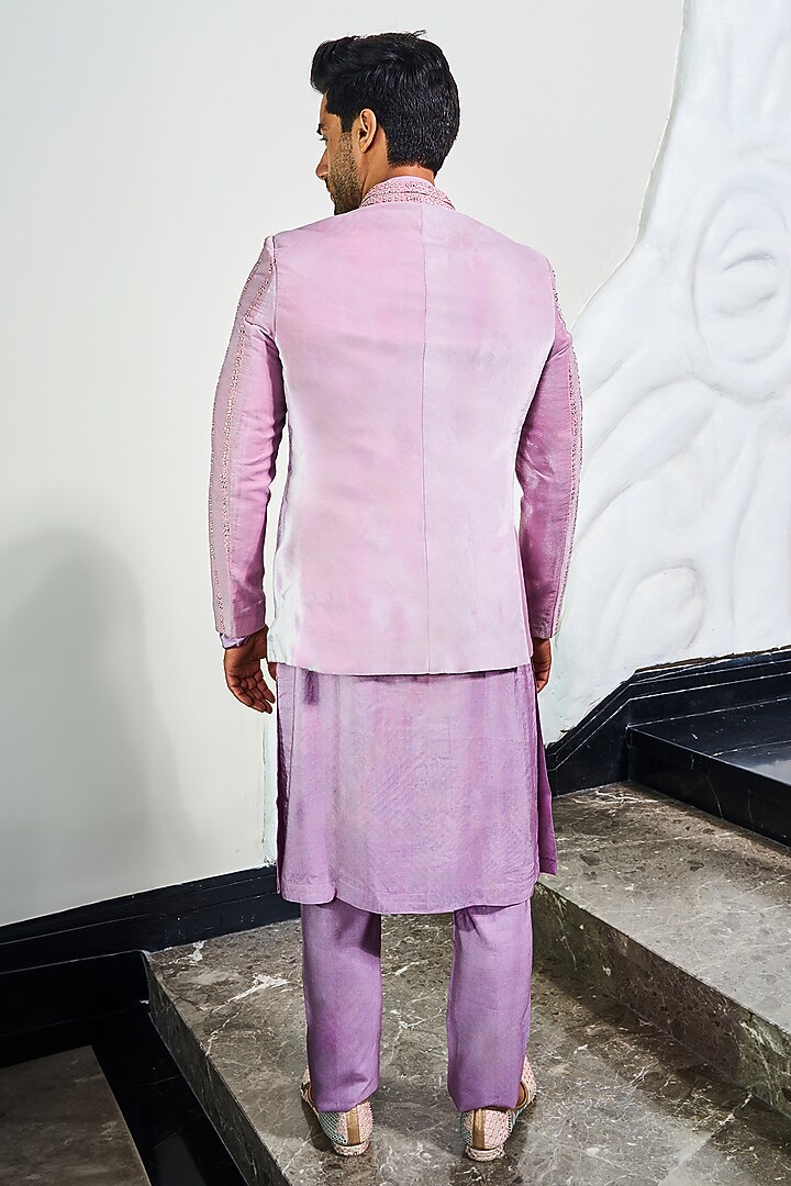 Onion Pink Velvet Silk Zardosi Handwork Jodhpuri Set by Soniya G Men at Pernia's Pop Up Shop