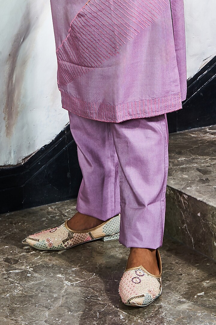 Onion Pink Velvet Silk Zardosi Handwork Jodhpuri Set by Soniya G Men at Pernia's Pop Up Shop