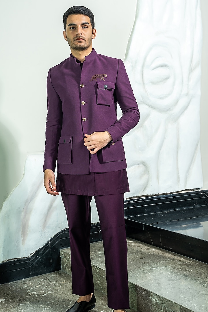 Purple Corduroy Jacket Set by Soniya G Men