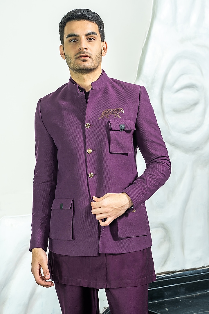 Purple Corduroy Jacket Set by Soniya G Men at Pernia's Pop Up Shop