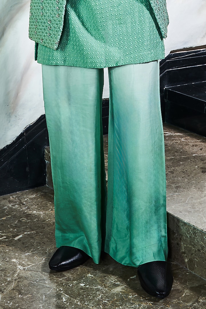 Green Silk Threadwork Wedding Indowestern Set by Soniya G Men at Pernia's Pop Up Shop