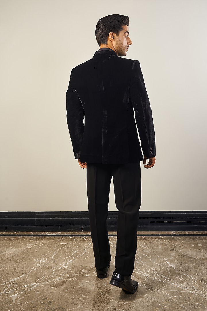 Black Velvet Silk Handwork Tuxedo Set by Soniya G Men at Pernia's Pop Up Shop