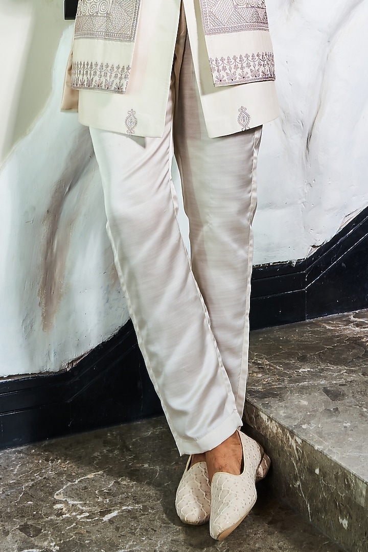 Ivory Silk Handwork Wedding Indowestern Set by Soniya G Men at Pernia's Pop Up Shop